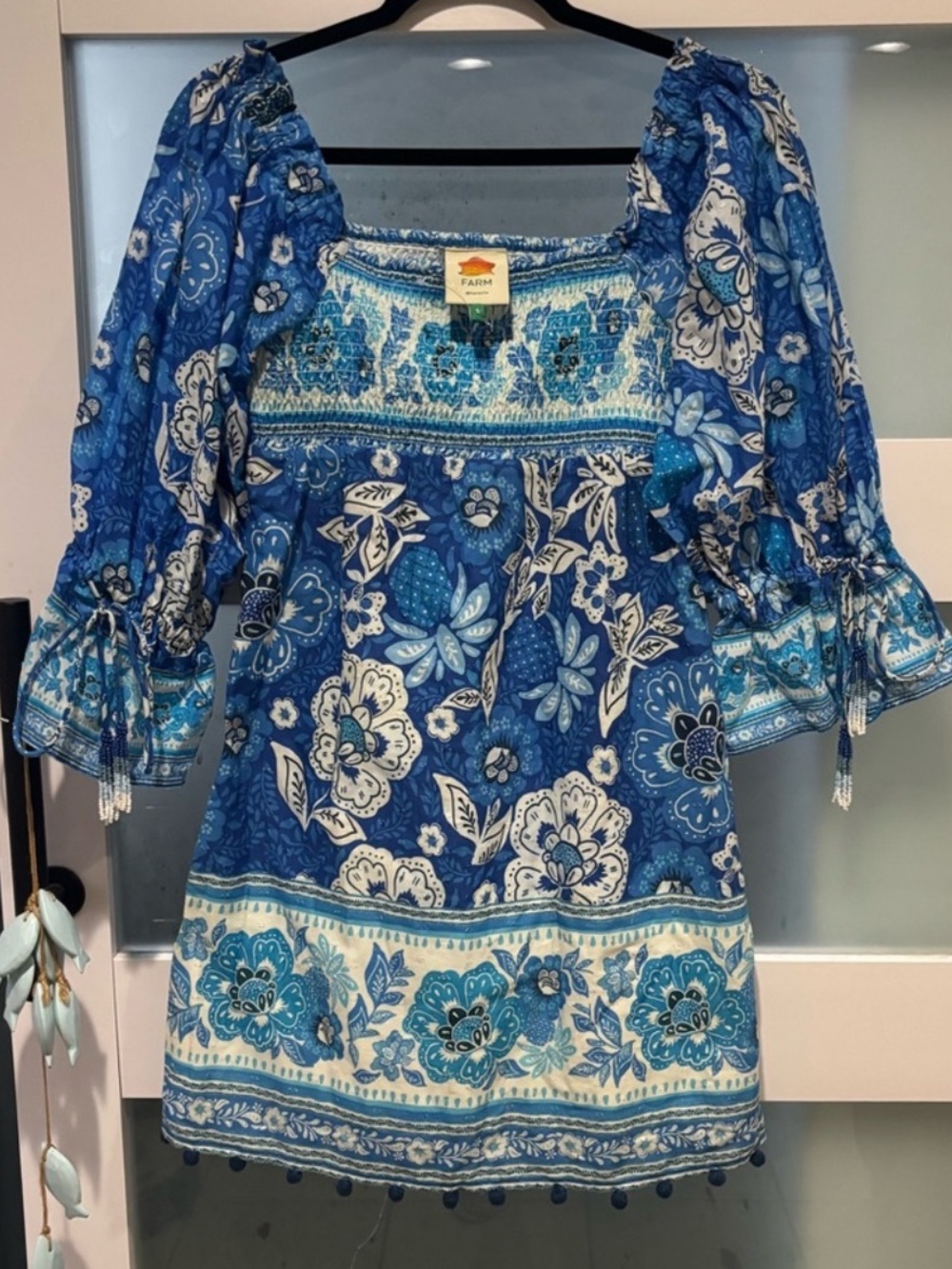 FARM Rio Blue & White Floral Smocked Dress
